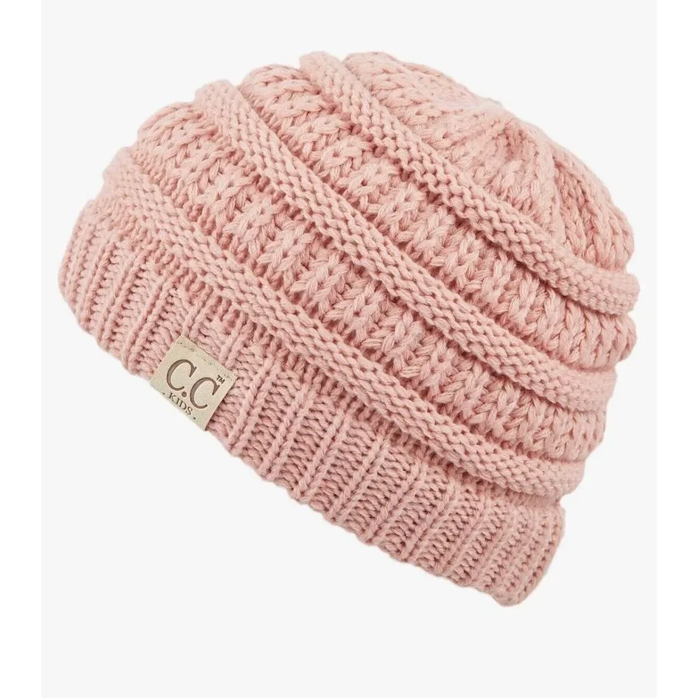 C.C Kids' Children's Soft Warm Fuzzy Two Tone Cuff Beanie Skull Cap Corral Peach